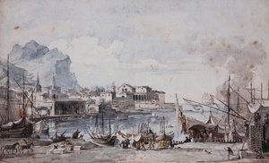 パレルモ港の眺め、1777 作： Louis Jean Desprez