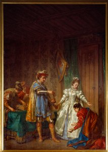 バイヤードの継続 バイヤードの領主である騎士ピエール・テレイン（1476-1524）は、貧しい処女の少女に奨学金を与え、誠実に結婚できるようにした。 作： Louis Jean Jacques Durameau