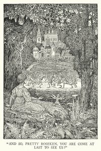"それで可愛いロスケン、やっと私たちに会いに来てくれたの？"(リトグラフ) 作： Louis John Rhead