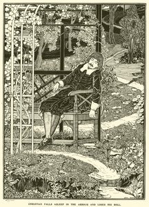 キリシタンは木陰で眠ってしまい、ロールを失ってしまった（エングレーヴィング 作： Louis John Rhead