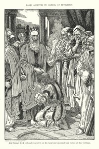 ベツレヘムでサムエルから油を注がれるダビデ（リトグラフ） 作： Louis John Rhead
