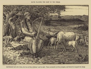 フィールドでハープを弾くダビデ 作： Louis John Rhead
