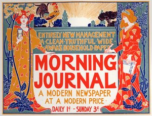 文学の話モーニング・ジャーナル（新聞）。ルイ・ルヘッドのポスター、アメリカ、1895年頃（ポスター 作： Louis John Rhead