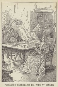 ペトルチオは夕食時に彼の妻を楽しませる 作： Louis John Rhead