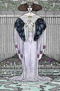 湖の貴婦人 (ニムエ、ヴィヴィアン) の表現 Louis Rhead (1858-1926) による「アーサー王とその騎士たち」の挿絵