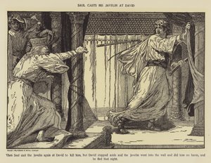 サウルはダビデに槍投げを投げる 作： Louis John Rhead