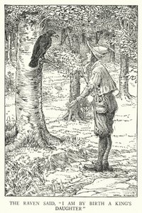 ワタリガラスは「私は生まれながらにして王の娘です」と言った（リトグラフ 作： Louis John Rhead