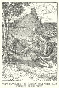 髪の毛が風になびくほどの早さで旅をした」（リトグラフ 作： Louis John Rhead