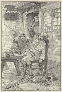 彼はにっこり笑いながら手を伸ばし、令状を引き出した 作： Louis John Rhead
