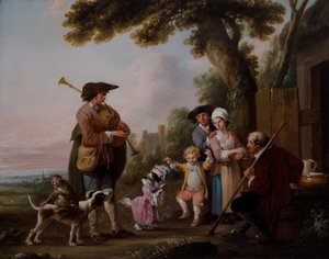 動物を連れたミュージシャンが居酒屋で演奏 作： Louis Joseph (1731 98) Watteau