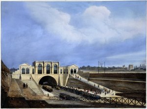 パリからサンジェルマンまでの鉄道 - アルノウトの「1837年のパリ」にて 作： Louis Jules Arnout