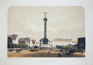 7月の列（バスティーユ広場）、パリ。石版水彩画、Arnoutのイラスト、「Album, souvenirs de Paris」に収録、Daziaro編集部、パリ 作： Louis Jules Arnout