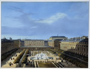 パレ・ロワイヤルの庭 - アルノウトの「1837年のパリ」にて 作： Louis Jules Arnout