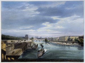 カルーセル橋と蒸気船 - アルノウトの「1837年のパリ」にて 作： Louis Jules Arnout
