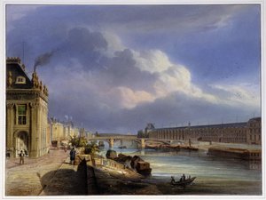 カルーセルとルーヴルの大回廊の橋 - Arnoutの "Paris in 1837 "にて 作： Louis Jules Arnout