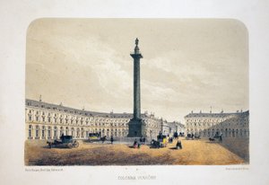 パリのヴァンドーム塔。リトグラフの水彩画、Arnoutのイラスト、「Album, souvenirs de Paris」に収録、Daziaro編集部、パリ 作： Louis Jules Arnout