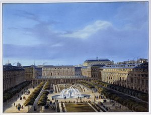 王宮庭園の眺め - アルノウトの「1837年のパリ」にて 作： Louis Jules Arnout