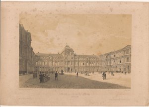 ルーブル美術館の中庭 (Cour Carrée) の眺め Vue de la cour du Louvre (オブジェクトのタイトル) パリの壮大な景色 (シリーズ タイトル) Grandes vues de Paris（シリーズタイトル） 作： Louis Jules Arnout