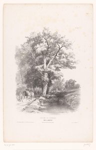 森の溝に沿って犬を連れたハンター 風景画講座（連載タイトル） Cours de Paysage (オブジェクトのシリーズ タイトル) 作： Louis Julien Jacottet