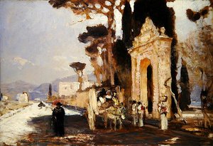 バロック様式のパークゲートがあるイタリアの道 作： Louis Kolitz
