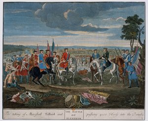 1704年のブレナムの戦いで、マーシャルタラードを奪い、4000頭の馬をドナウ川に押し込みました。1760年頃 作： Louis Laguerre