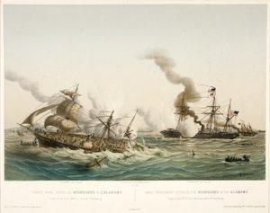 戦闘海軍entre le Kearsage＆l？Alabama、pub。 1864（カラーリトグラフ） 作： ルイ・ル・ブルトン
