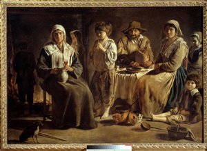 室内にいる農民の家族 ルイ・ル・ナイン（1593-1648）の絵画 1642年 日1,13x1,59 m パリ、ルーヴル美術館 作： Louis le Nain