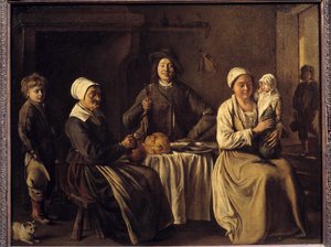 バプテームの帰還」または「幸福な家族」 ルイ・ル・ナイン（1593-1648）の絵画 1642年。薄さ0.61 x 0.78 m 作： Louis le Nain