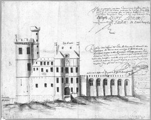ポルトとオテルドネスレの正面玄関、1662年（ペンとインク、紙に洗う）