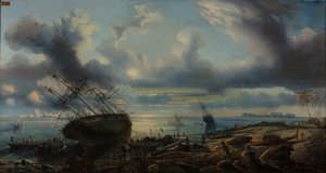 モーヴェ運河におけるコルベットの座礁、トーレス海峡 1843年（油彩・カンヴァス） 作： Louis Lebreton