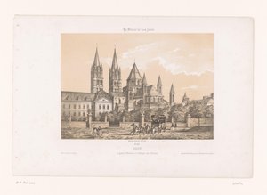 Zicht op de Abbaye aux Hommes met de Saint-Étienne Church te Caen カーン。 偉大な Et. Etienne、または男性の修道院 (オブジェクトのタイトル) Hedendaags Frankrijk (シリーズタイトル) 最近のフランス (オブジェクトのシリーズ タイトル) 作： Louis Le Breton