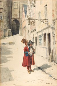 さすらいの吟遊詩人、オールド・ニュルンベルク、1843-84年。 作： Louis Leloir
