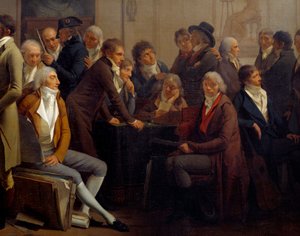 画家ジャン・バティスト・イサベイ（1767-1855）のアトリエで出会ったアーティストたち。アンヌ・ルイ・ジロデ・ド・ルーシー＝トリオソン（Anne-Louis Girodet de Roucy Trioson 作： Louis Leopold Boilly