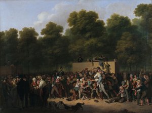 1822 年、国王の祝賀会でシャンゼリゼ通りでワインと料理が配布されました。