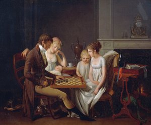 家族でチェッカーゲームをしている絵、1803年頃、ルイ・レオポルド・ボイ（1761-1845）作、油彩・キャンバス、フランス 作： Louis Leopold Boilly