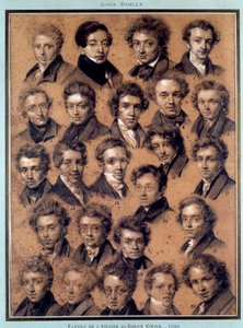 画家アントワーヌ・ジャン・グロ（1771-1835）のアトリエの生徒たちの肖像 ルイ・レオポルド・ボワイ（1761-1845）によるデッサン 1820年 パリ、B.N. 作： Louis Leopold Boilly