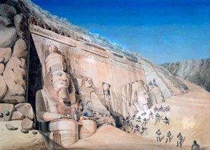 「ラムセス 2 世の大神殿、アブ シンベルの発掘」、1819 年 作： Louis M. A. Linant de Bellefonds,