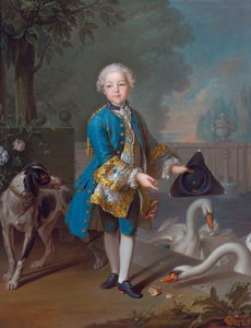 "子供時代のルイ・フィリップ・ドルレアン（1747-1793）の肖像" （ルイ・フィリップ・ジョセフ・ドルレアン（1747-1793）、フィリップ・エガリテと呼ばれる） ルイ・トック（1696-1772）による絵画 1757年頃 油彩・キャンバス 薄手 146,7x114 cm プライベート・コレクション 作： Louis Tocqué