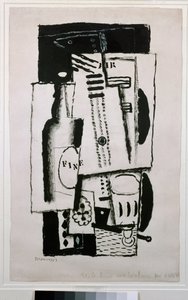 静物画、ガラスに描いた絵の習作（絵画、20世紀 作： Louis Marcoussis