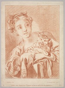 猫を抱いた少女、1769年。 作： Louis Marin Bonnet