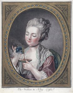 コーヒーを飲む女 - ボネ、ルイ＝マリン（1743-1793） - 1774 - エッチング、水彩 - 28,7x23,4 - 個人蔵 作： Louis Marin Bonnet