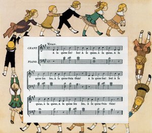 童謡「イン・シングル・ファイル」の楽譜とイラスト