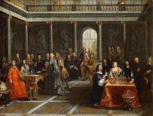 宮廷に囲まれたスウェーデンのクリスティーナ女王 作： Louis Michel Dumesnil the Younger