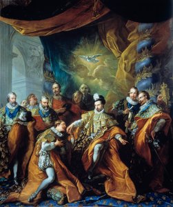 ヘンリー3世による聖霊の騎士団（聖霊の騎士団）の制度 ルイ・ミシェル・ファン・ロー（1707-1771）による絵画。18世紀。パリ、レジオン・ドヌール美術館 - ヘンリー3世による聖霊降臨祭の儀式ルイによる絵画 作： Louis Michel van Loo