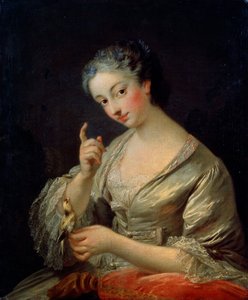鳥を持つ女性、18世紀。 作： Louis Michel van Loo