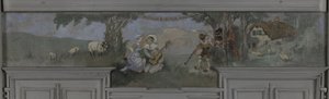 ピエロとコロンビーヌ - ジャン・コクランのダイニングルームのモデル、ヌイイ、ロンシャン邸、1900年頃（油彩）