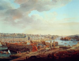 シップヤード。"ブレストの街" 詳細ルイ・ニコラ・ファン・ブラーレンベルヘ（1716-1794）による絵画 1774年 作： Louis Nicolas van Blarenberghe