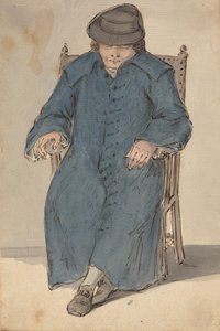 長い青いコートで眠っている男 作： Louis Philippe Boitard