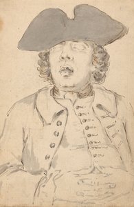 口を大きく開けて手を組んで眠る男性 作： Louis Philippe Boitard