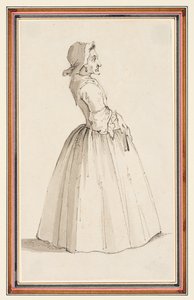 立っている女性、右向き （紙に鉛筆、ペン・インク、水彩） 作： Louis Philippe Boitard
